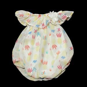 Emporio Baby Off Shoulder Bubble Onsie Outfit Pineapple White Yellow Pink 3-6 M